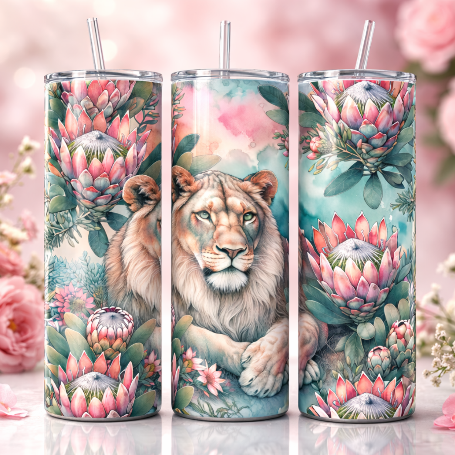 Lion & Protea Floral 20oz Skinny Tumbler