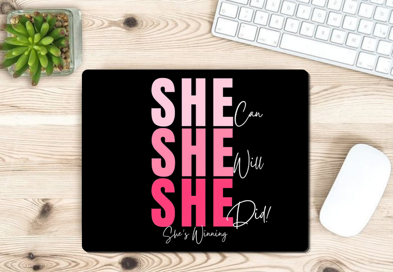 Black & Pink She Can Mouse Pad