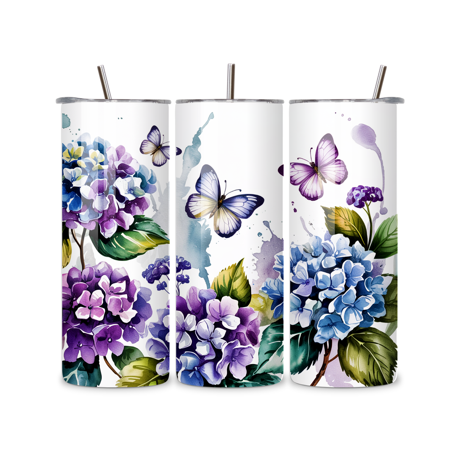 Watercolor Hydrangea & Butterfly 20oz Skinny Tumbler