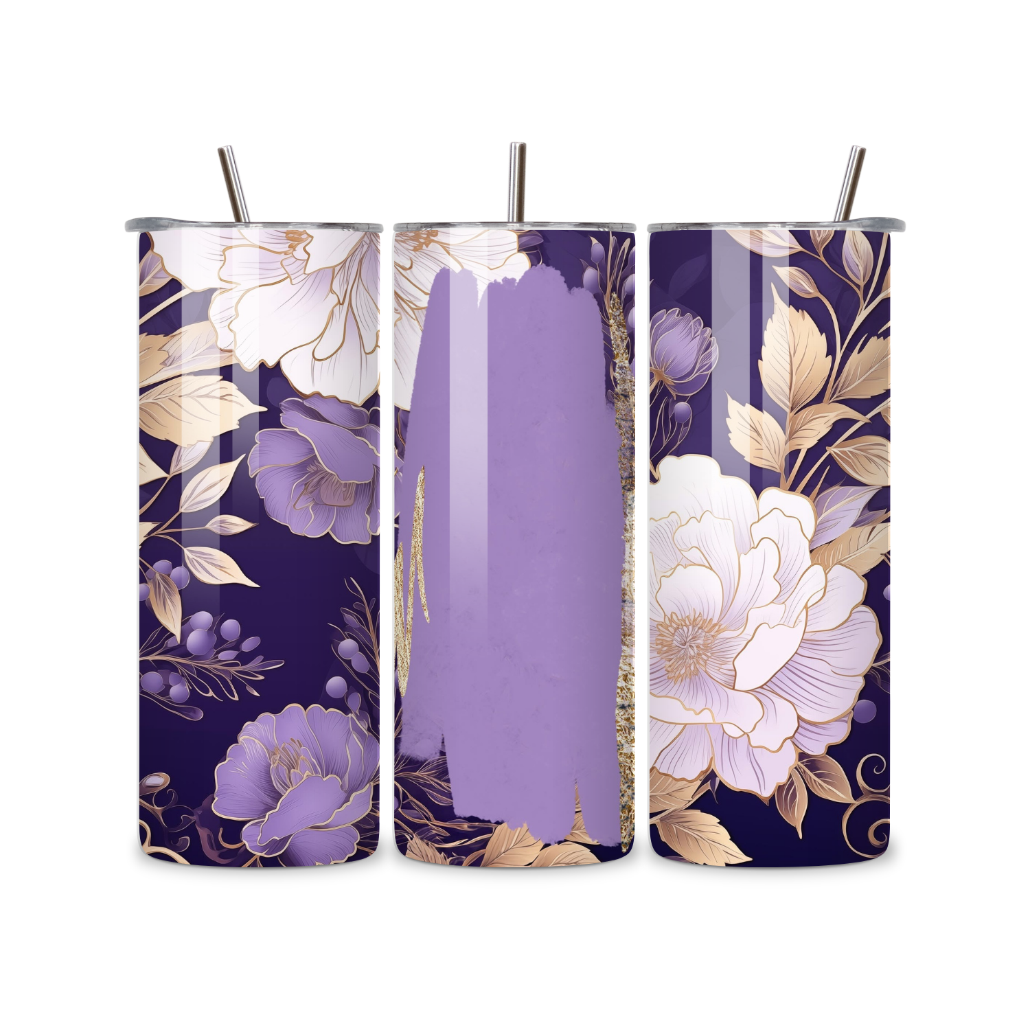 Purple & Gold Floral Chic 20oz Skinny Stainless Steel Insulated Tumbler