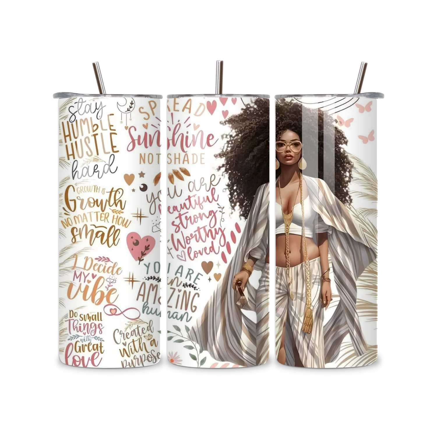Motivational Quote Tumbler 20oz | Boss Babe Skinny Cup | Affirmation Gift for Women | Stylish Fashion Design