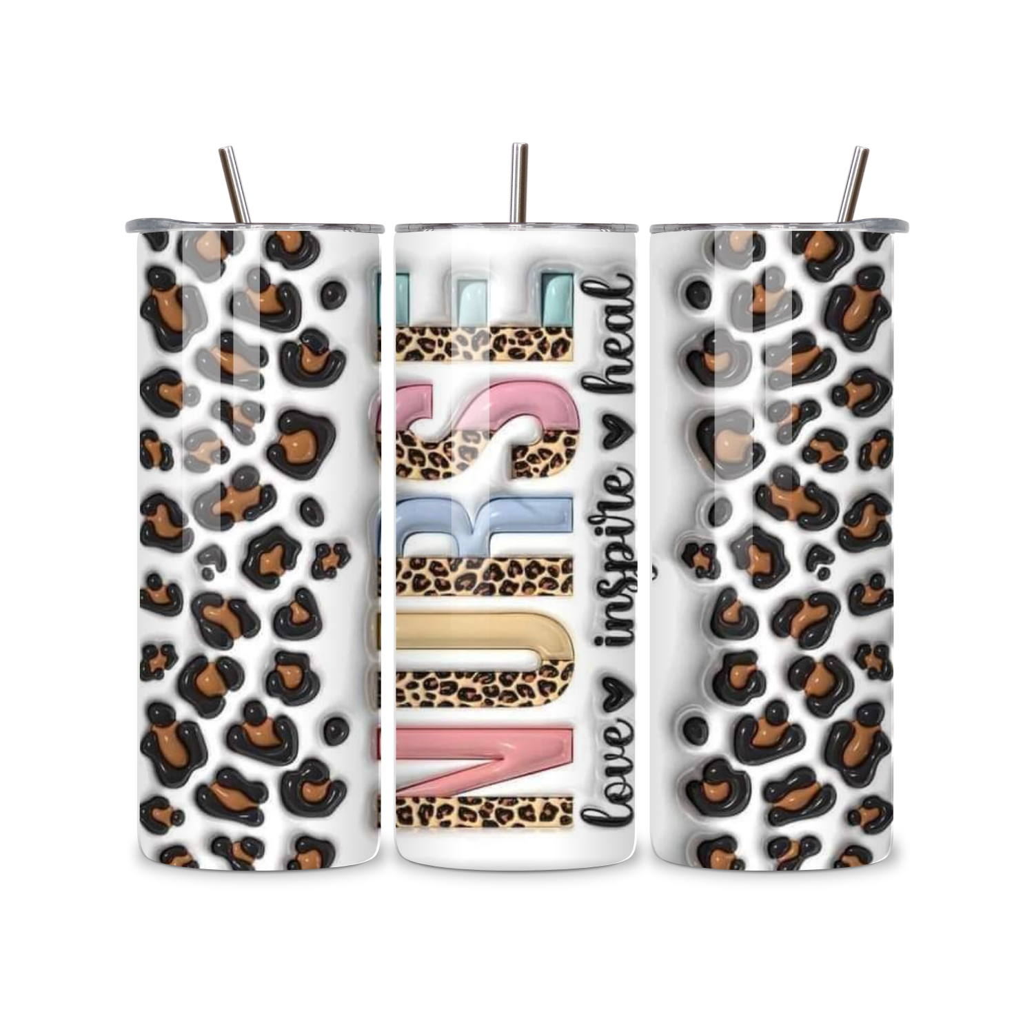 20Oz Nurse Leopard Print Stainless Steel Skinny Tumbler