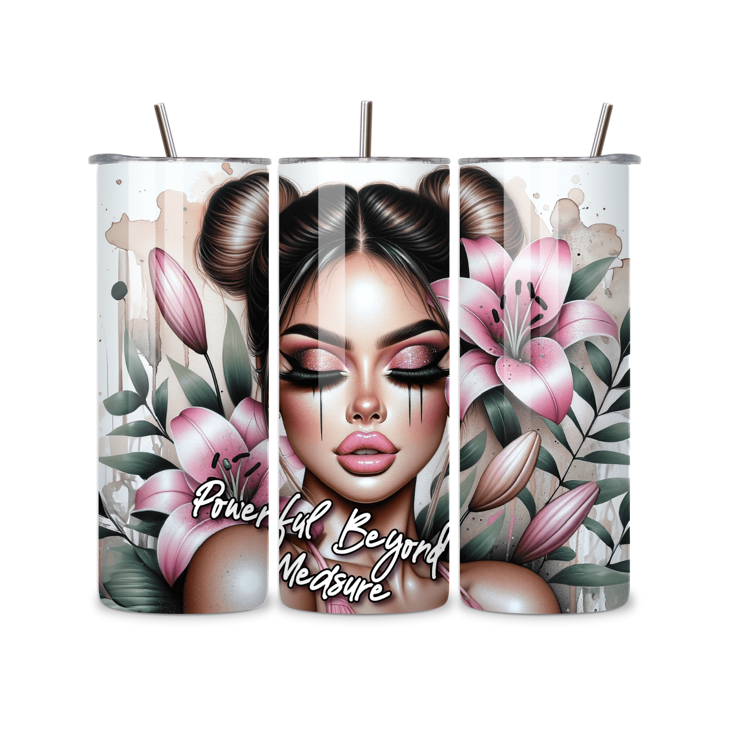Powerful Beyond Measure” Floral Beauty 20oz Skinny Tumbler
