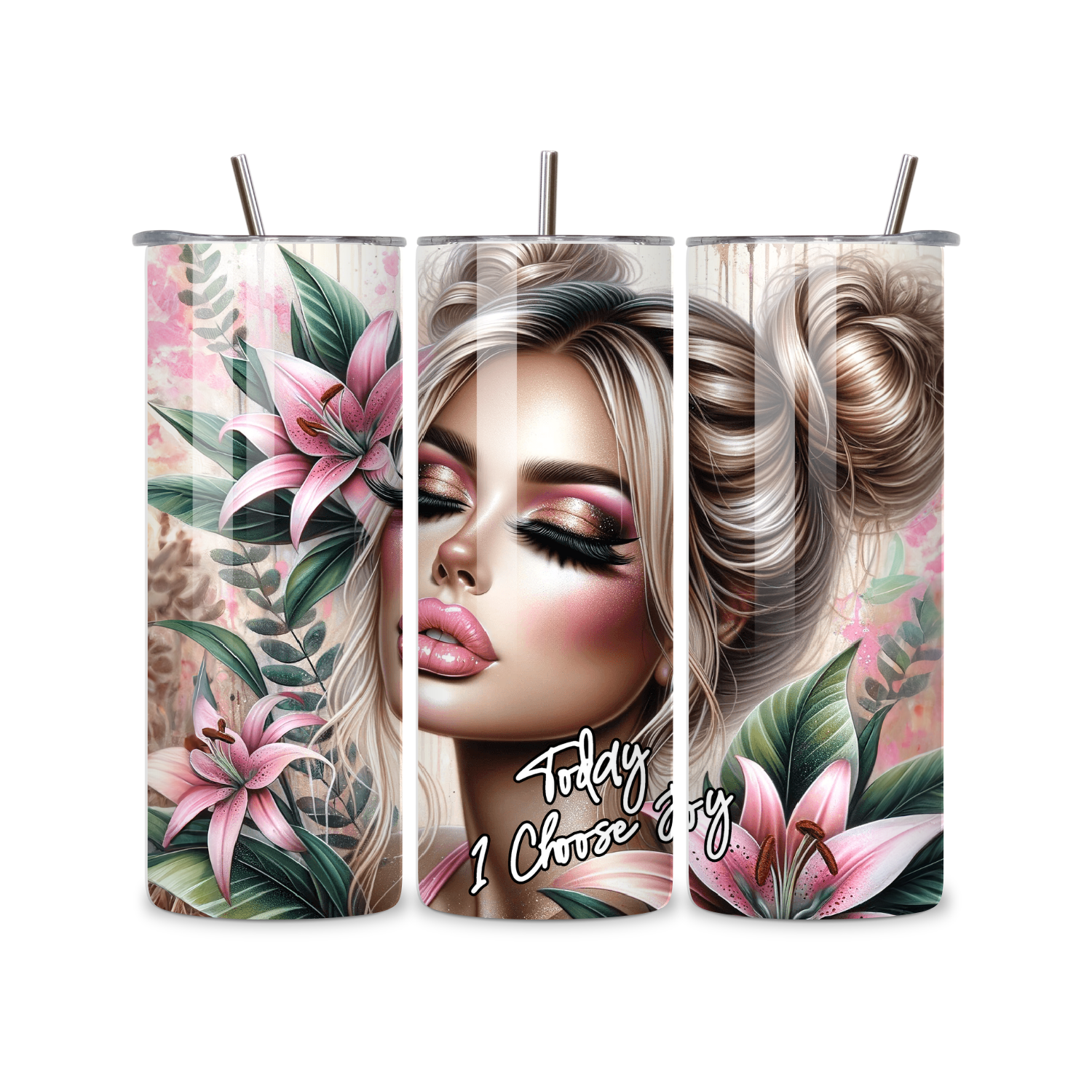 Today I Choose Joy Floral Woman 20oz Skinny Tumbler