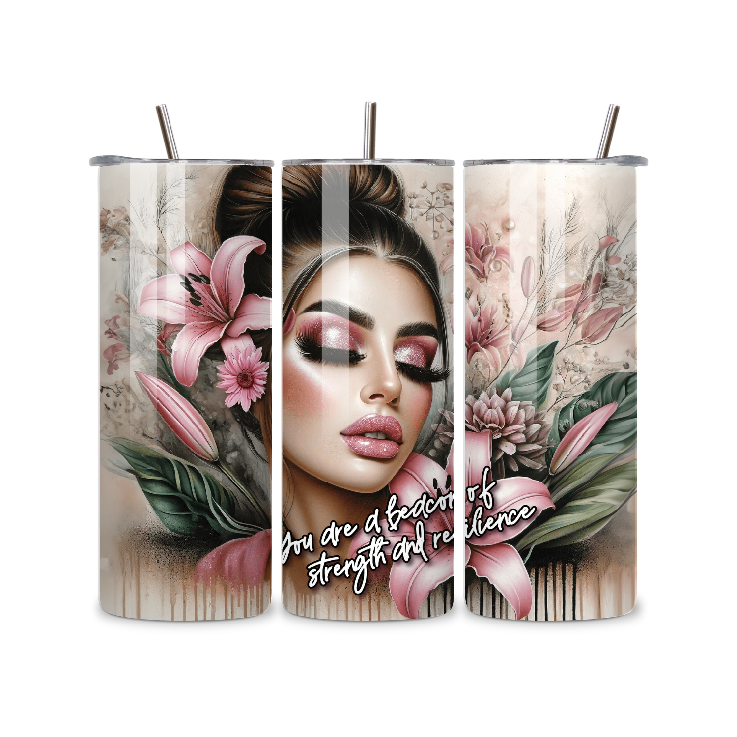 You Are a Beacon of Strength and Resilience Floral Woman 20oz Skinny Tumbler