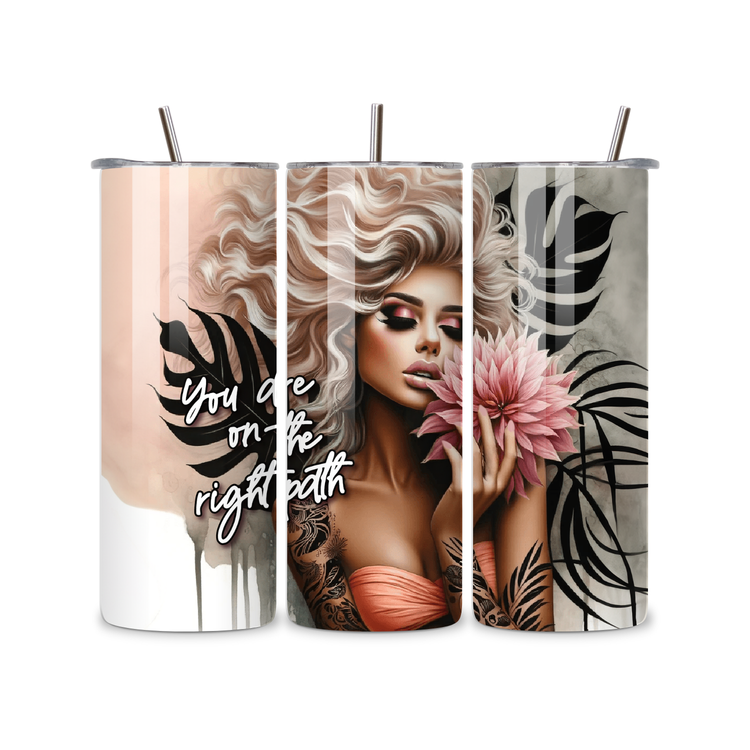 You Are on the Right Path Floral Woman 20oz Skinny Tumbler