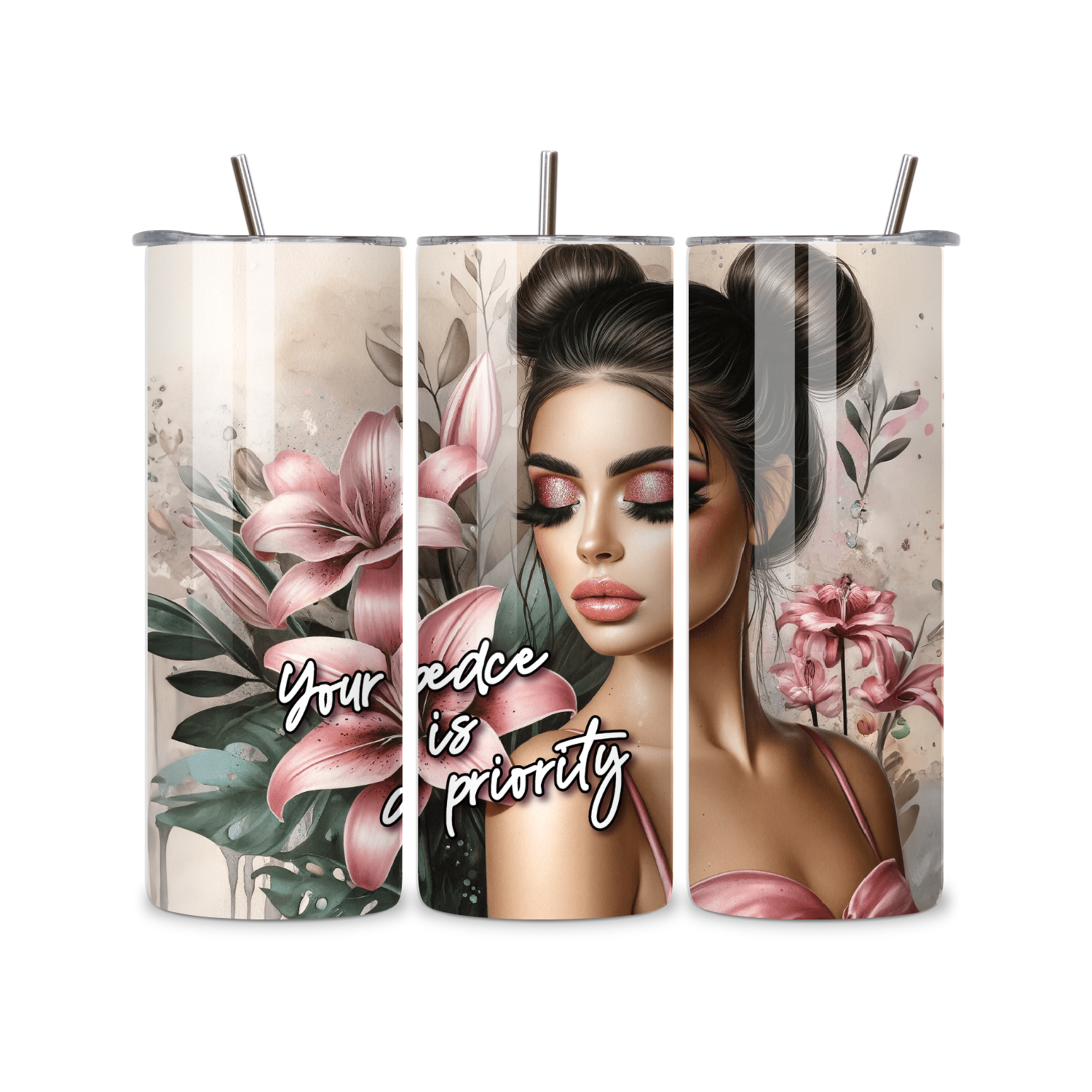 Your Peace Is a Priority Floral Woman 20oz Skinny Tumbler