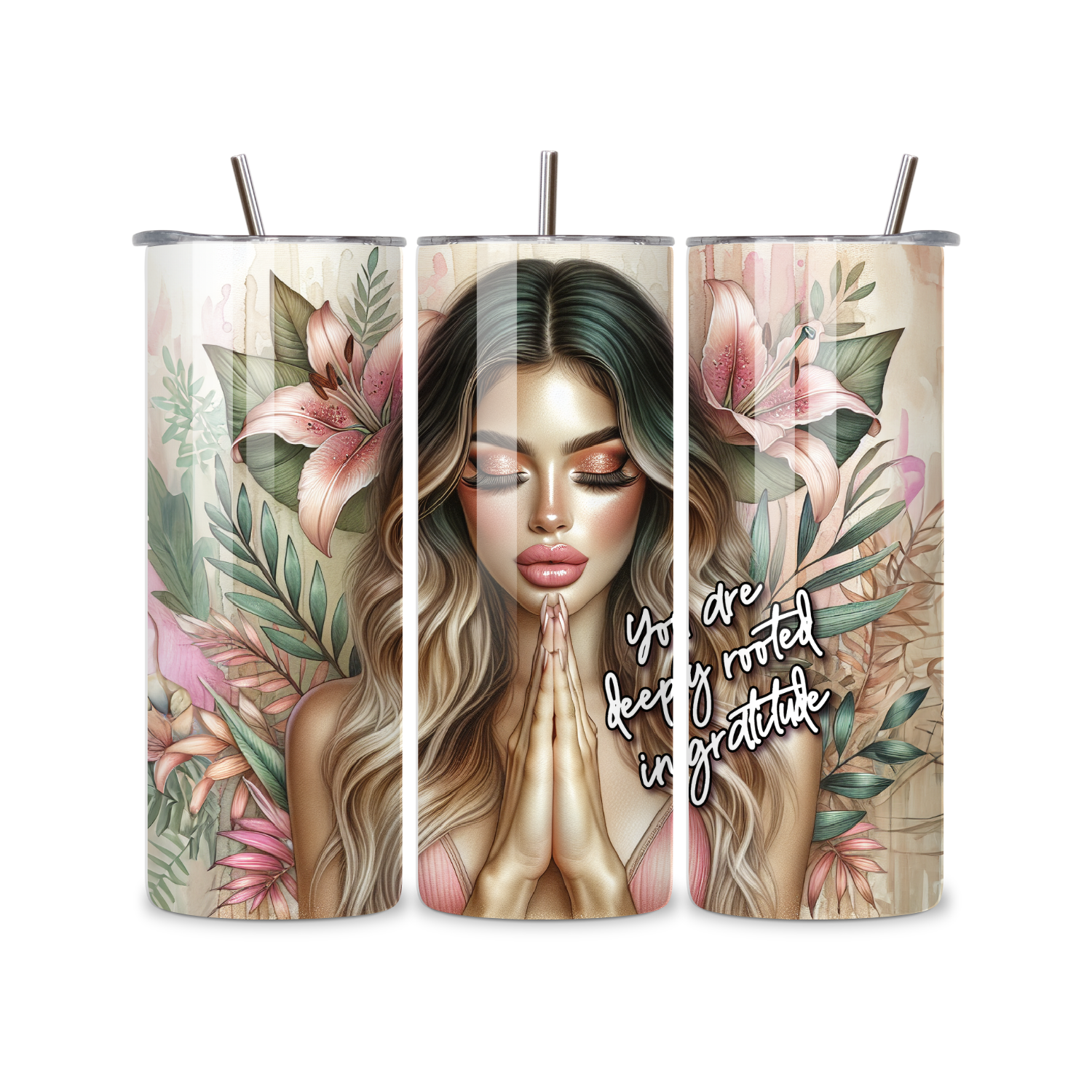 You Are Deeply Rooted in Gratitude Floral Woman 20oz Skinny Tumbler