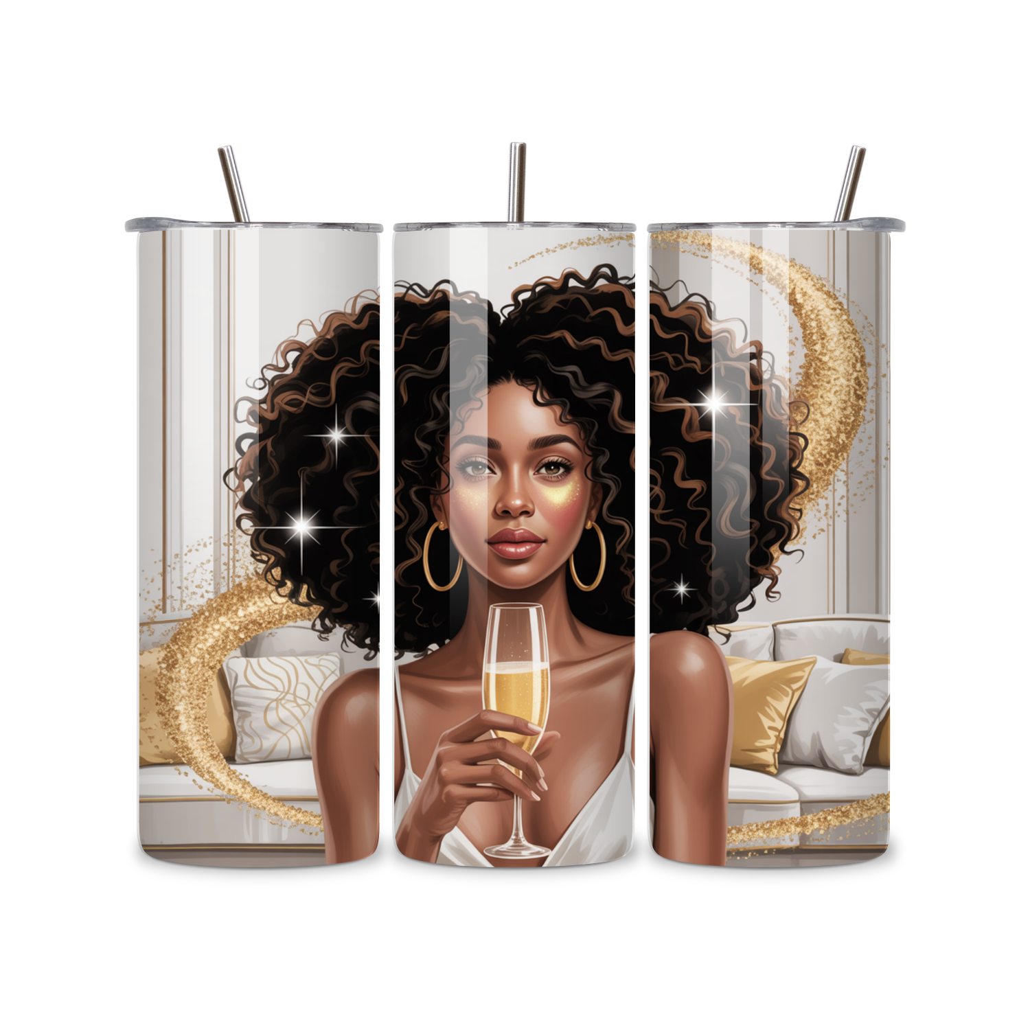 Luxury Afro Glam Champagne Vibes 20oz Skinny Tumbler
