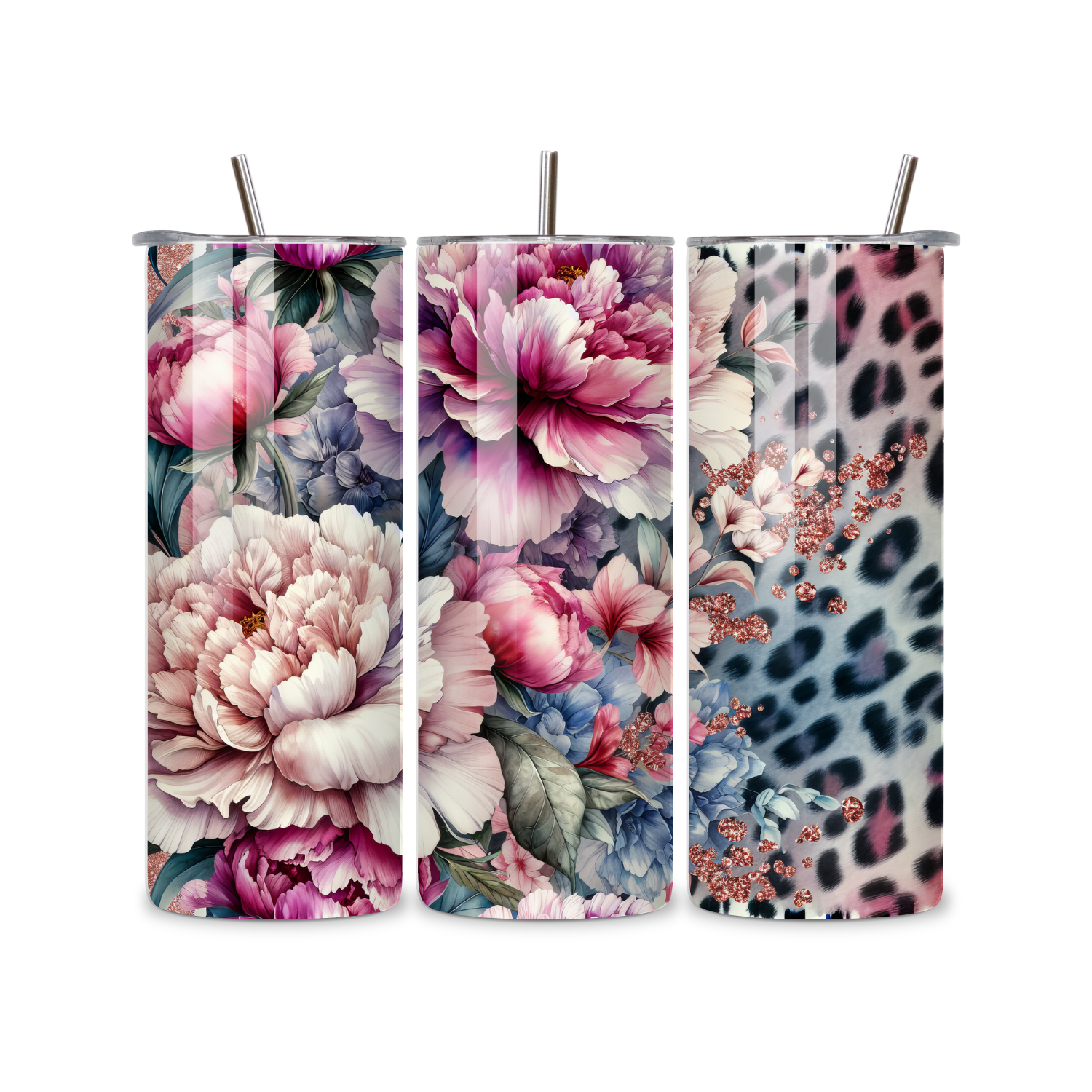 Peony & Leopard Print 20oz Skinny Tumbler