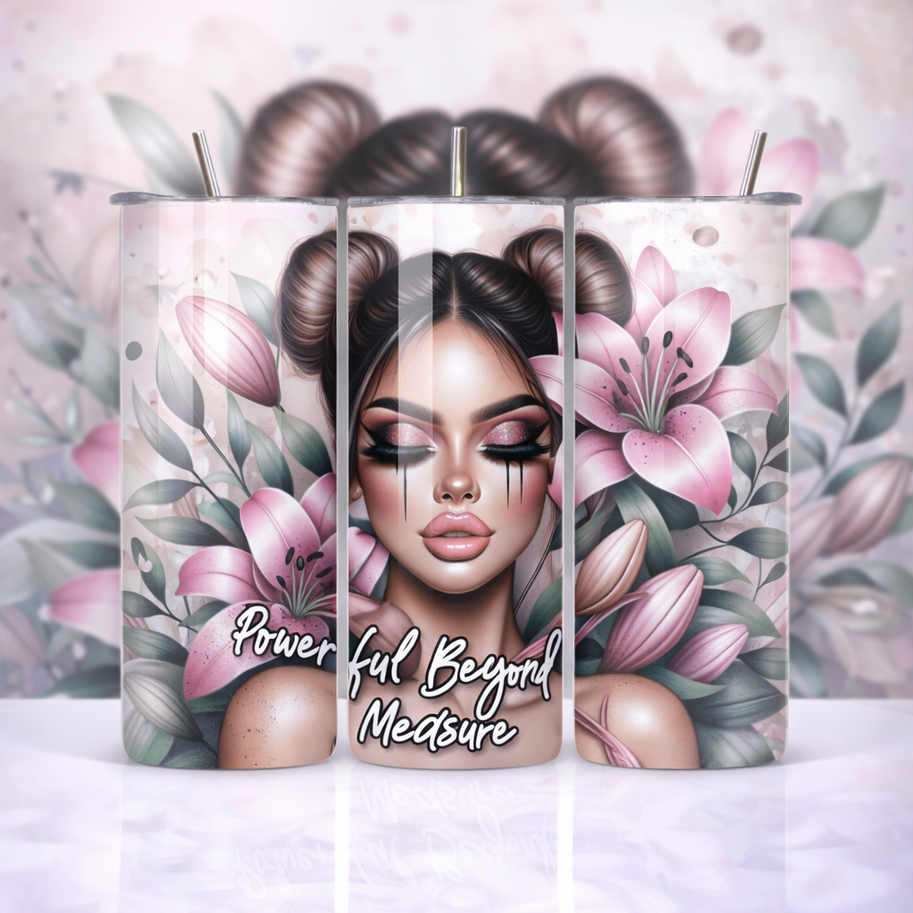 Powerful Beyond Measure” Floral Beauty 20oz Skinny Tumbler