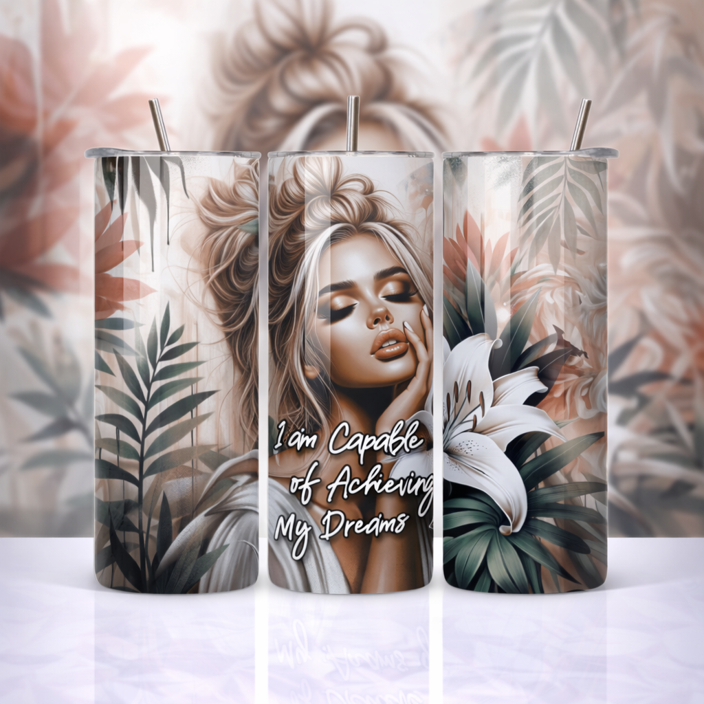 “I Am Capable of Achieving My Dreams” Tropical Lily Beauty 20oz Skinny Tumbler