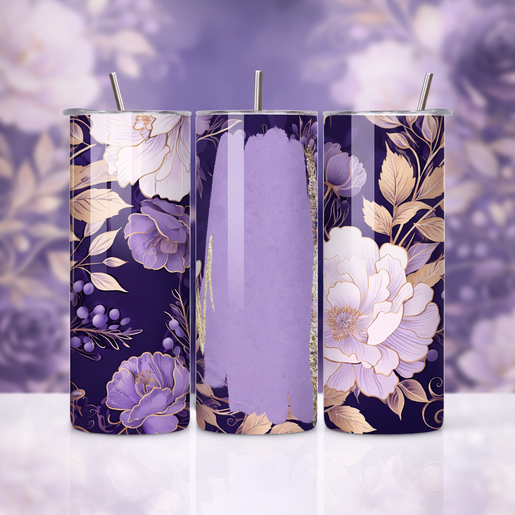 Purple & Gold Floral Chic 20oz Skinny Stainless Steel Insulated Tumbler