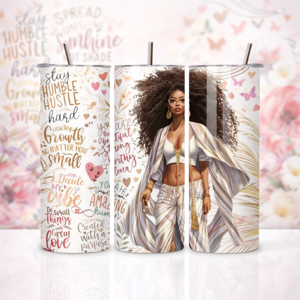 Motivational Quote Tumbler 20oz | Boss Babe Skinny Cup | Affirmation Gift for Women | Stylish Fashion Design