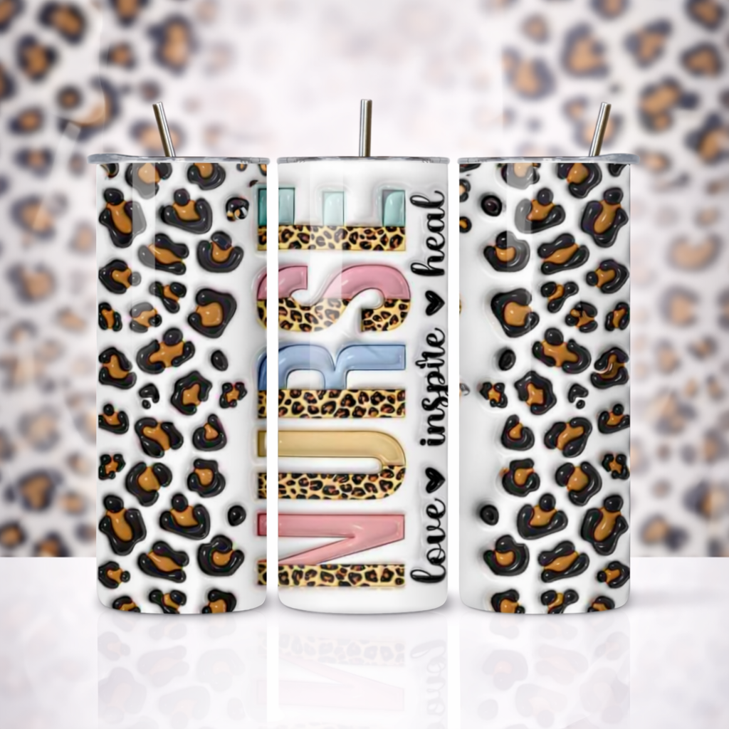 20Oz Nurse Leopard Print Stainless Steel Skinny Tumbler