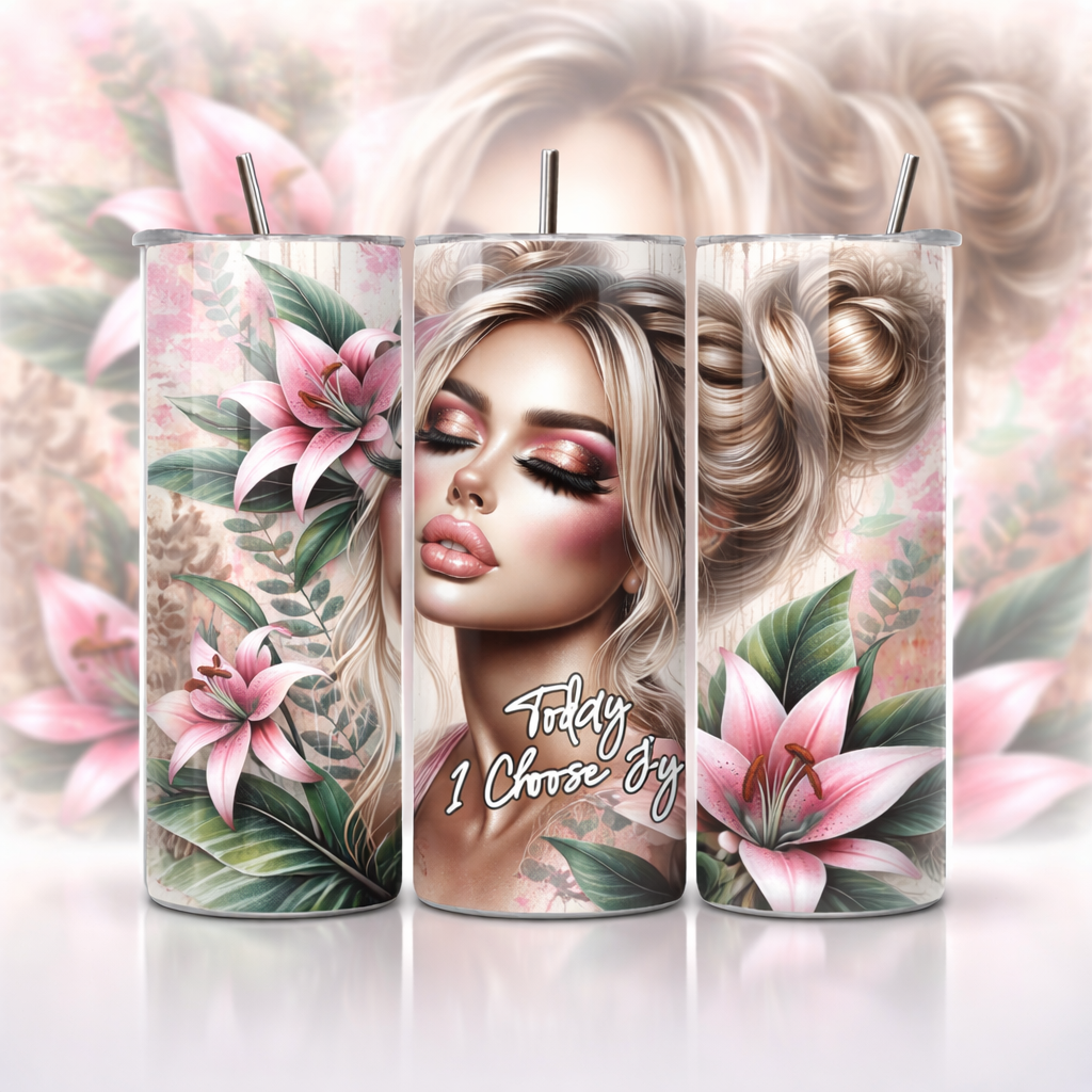 Today I Choose Joy Floral Woman 20oz Skinny Tumbler