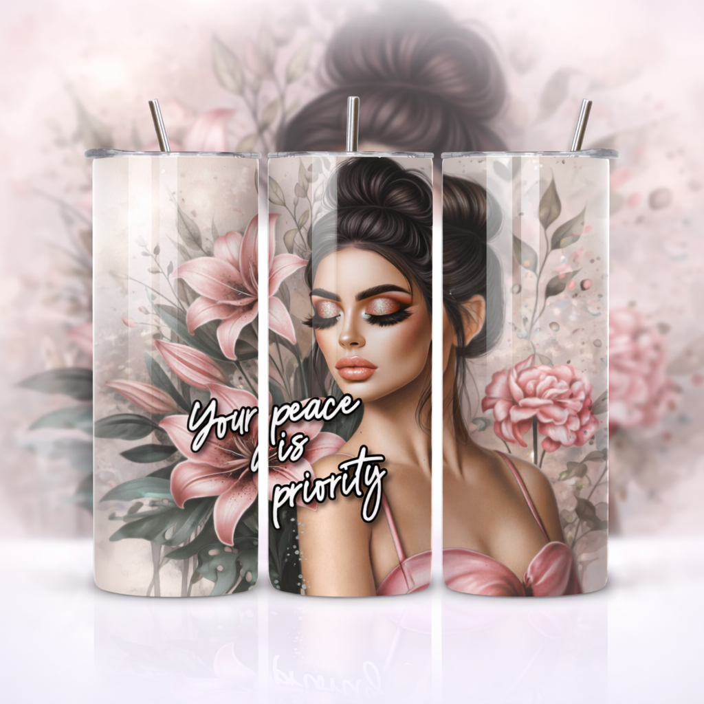 Your Peace Is a Priority Floral Woman 20oz Skinny Tumbler