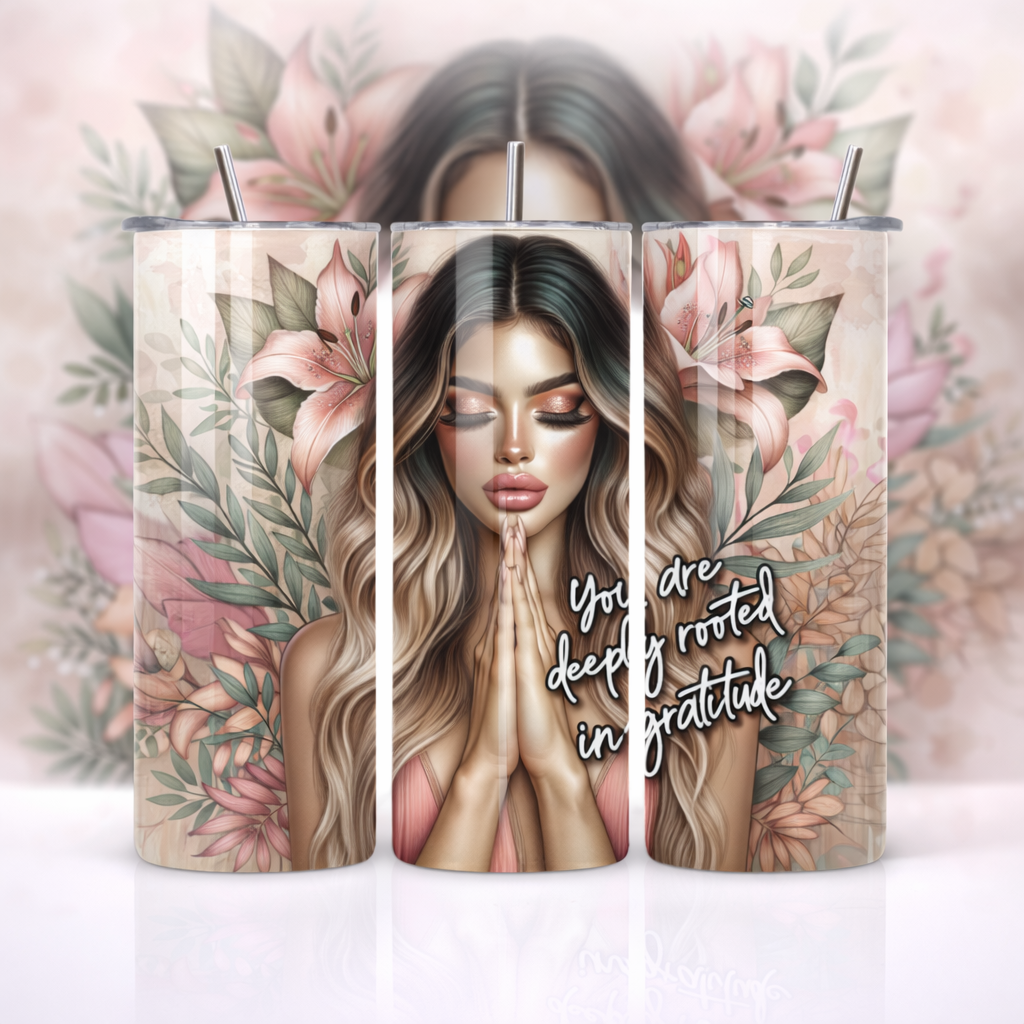 You Are Deeply Rooted in Gratitude Floral Woman 20oz Skinny Tumbler