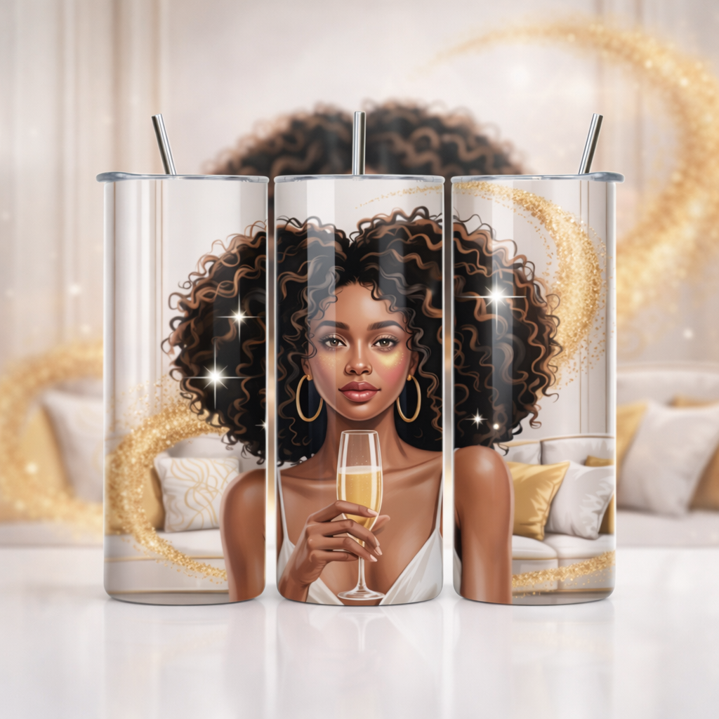 Luxury Afro Glam Champagne Vibes 20oz Skinny Tumbler