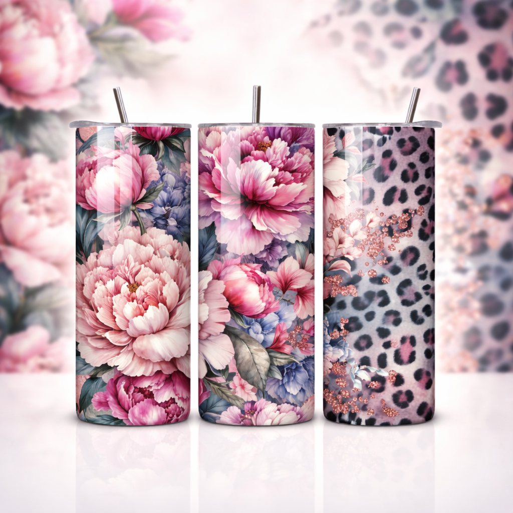 Peony & Leopard Print 20oz Skinny Tumbler