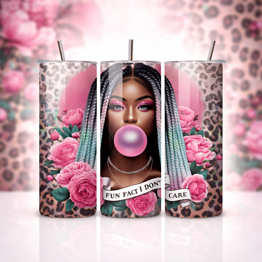 Boss Babe Attitude 20oz Skinny Tumbler – Leopard Print, Roses & “Fun Fact I Don’t Care”