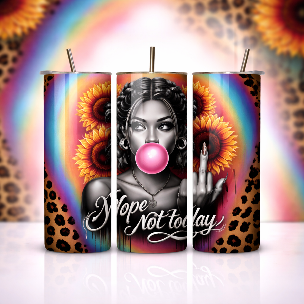 Nope Not Today 20oz Skinny Tumbler – Sunflower, Rainbow & Leopard Print Sassy