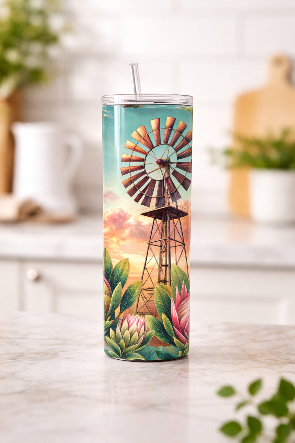 Windpomp Protea Sunset 20oz Skinny Tumbler