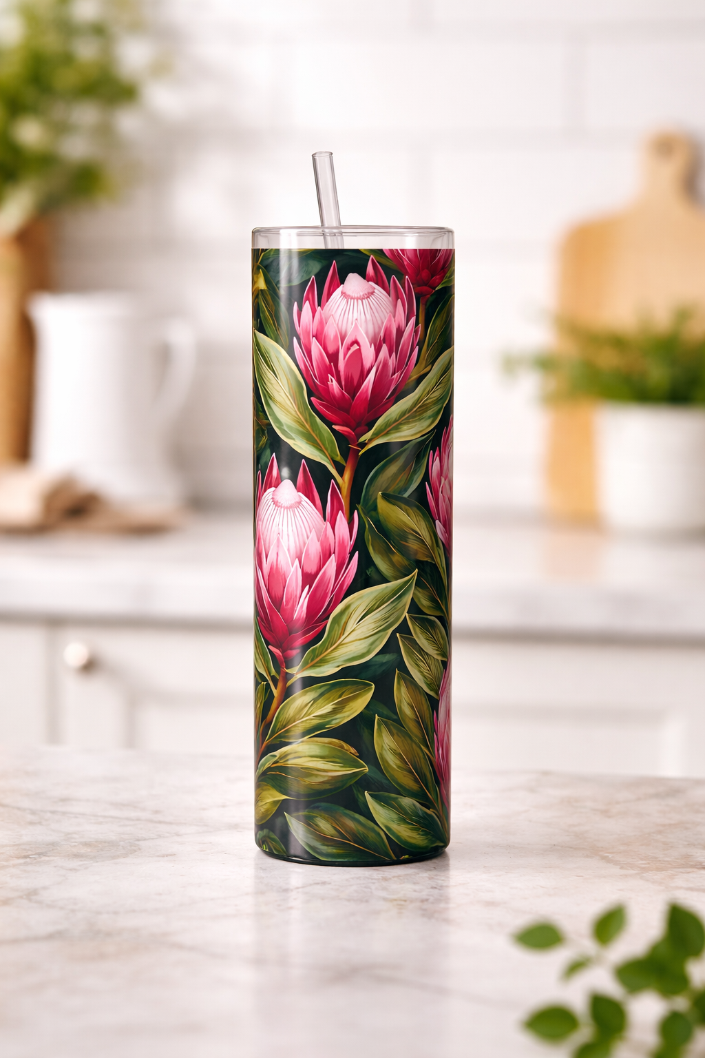 Bold Protea Floral Wrap 20oz Skinny Tumbler