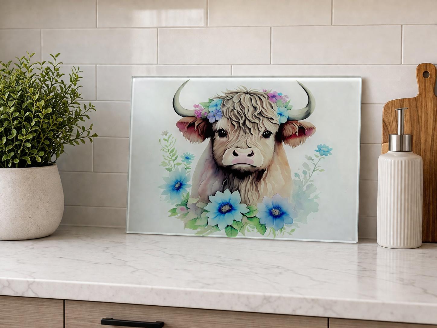 Highland cow Glass Cutting Board