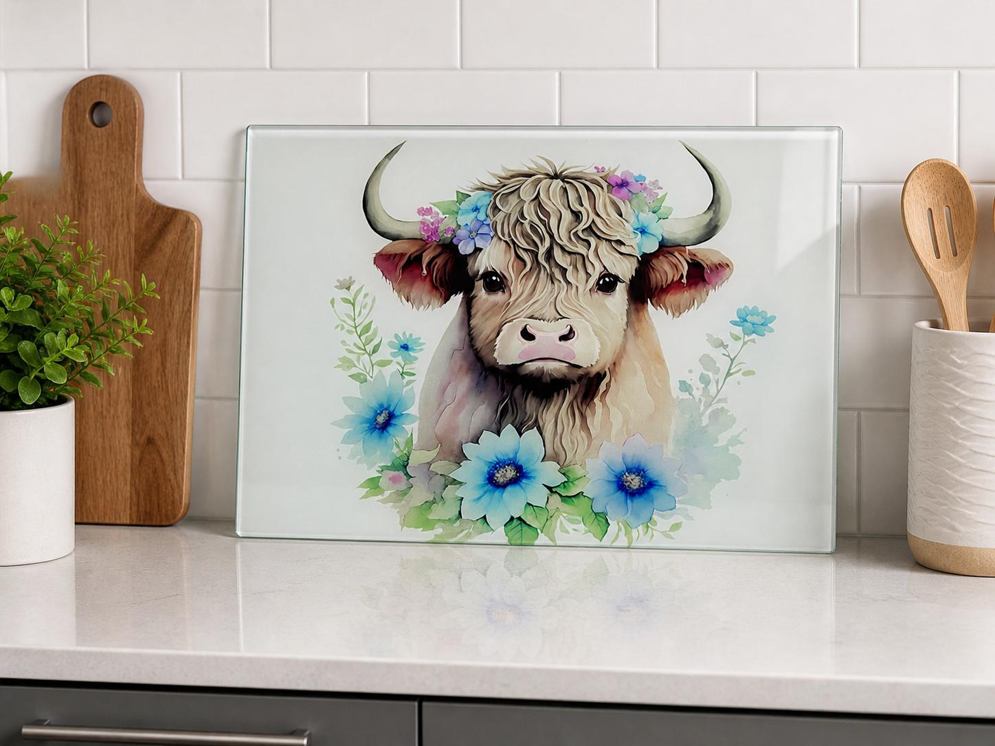 Highland cow Glass Cutting Board